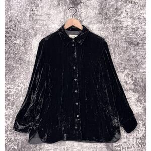 COS Top 14 Womens Black Velvet Silk Blend Long Sleeve Button Blouse